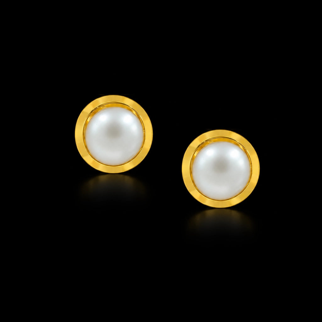 Pearl Bezel Twin Stud Stone Stud Gold Layered