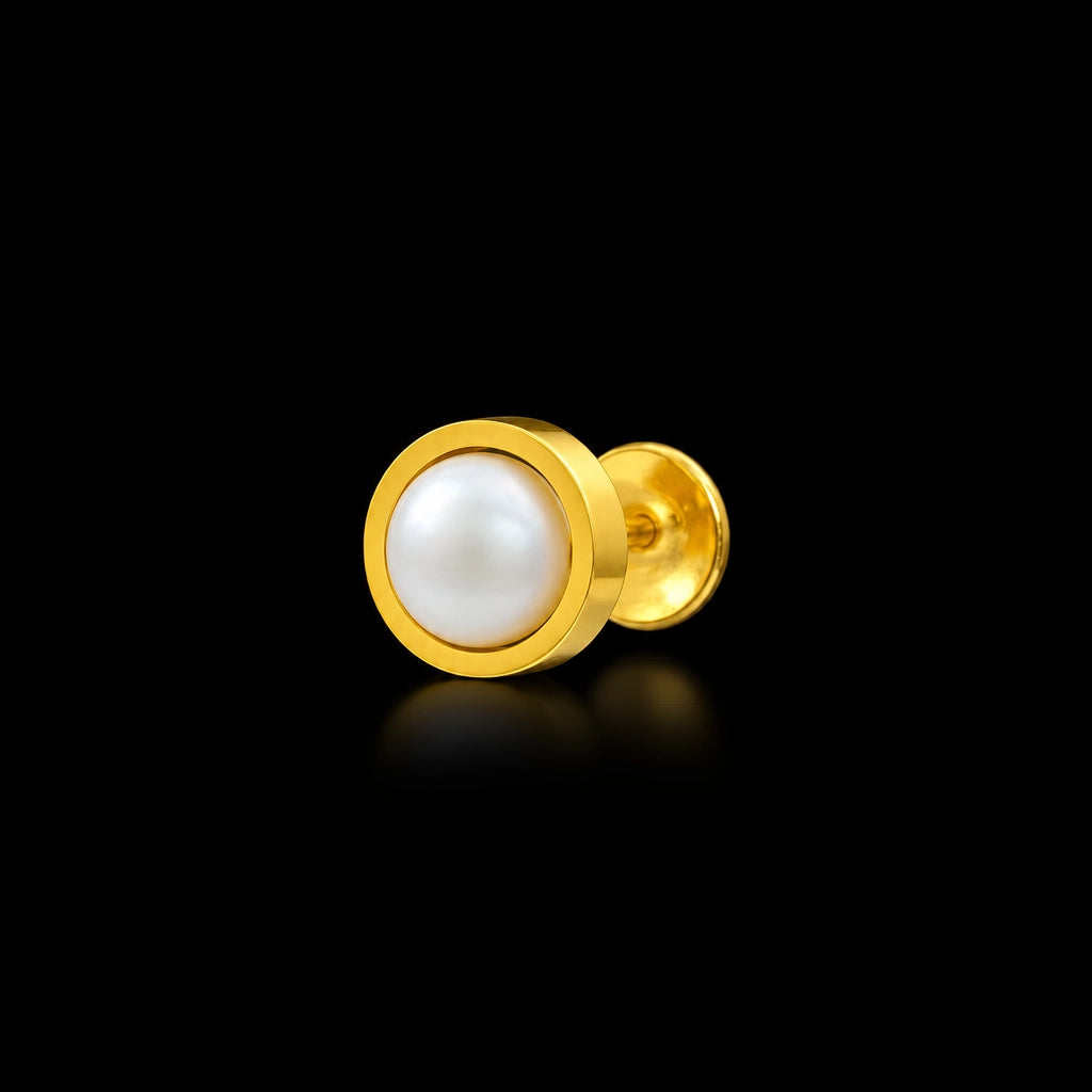 Pearl Bezel Twin Stud Stone Stud Gold Layered
