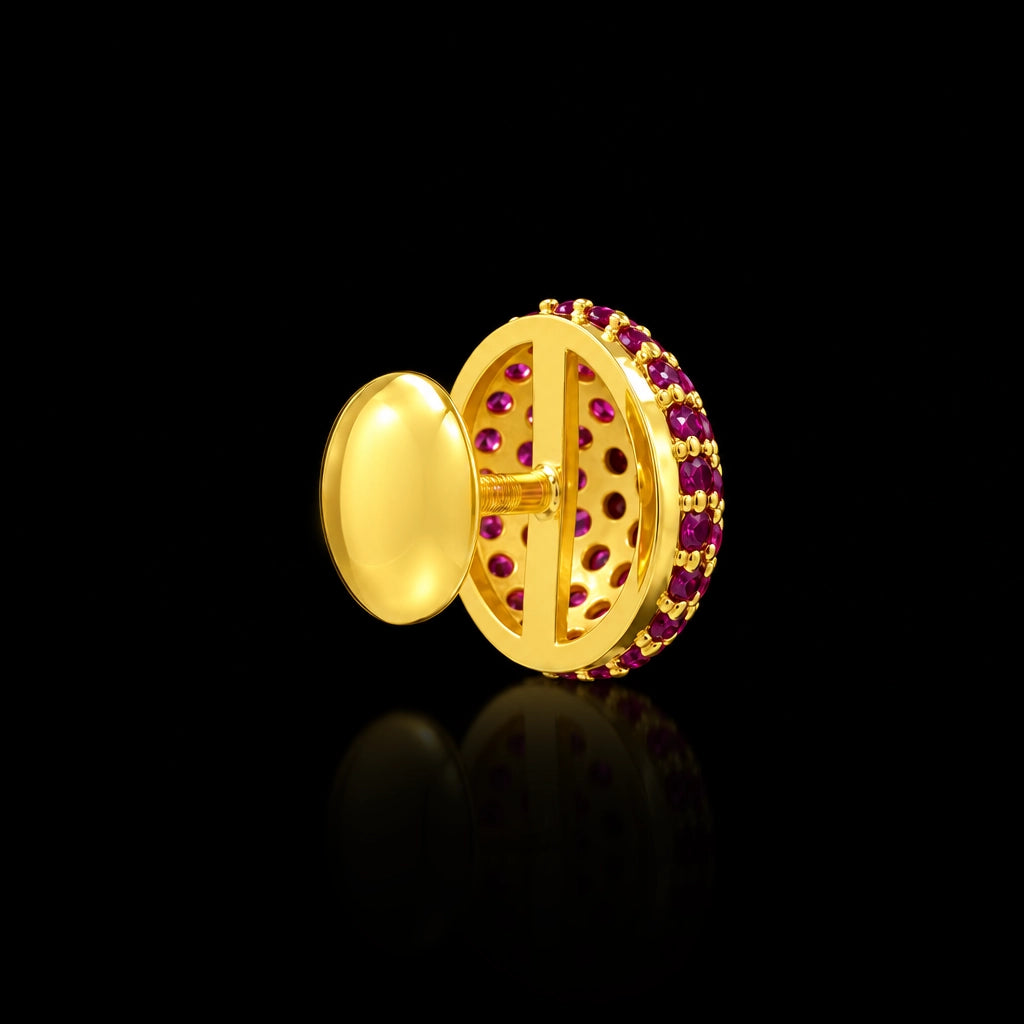 Ruby Colour CZ Pave Ball Stud Gold Layered