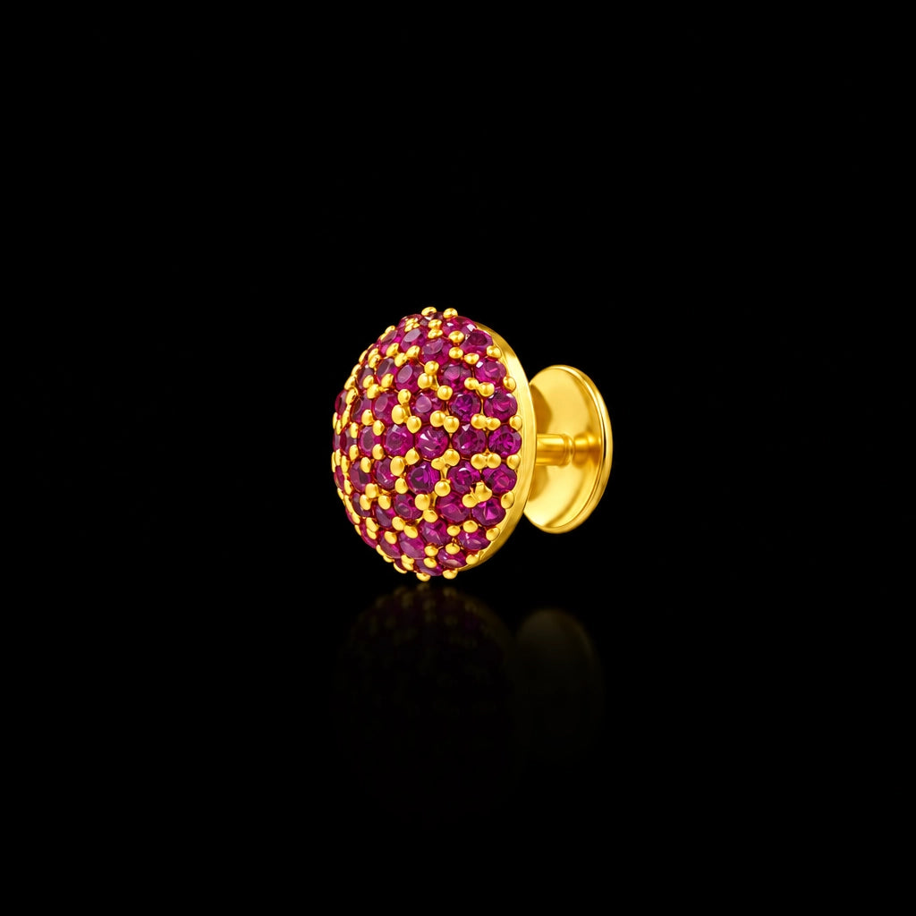 Ruby Colour CZ Pave Ball Stud Gold Layered
