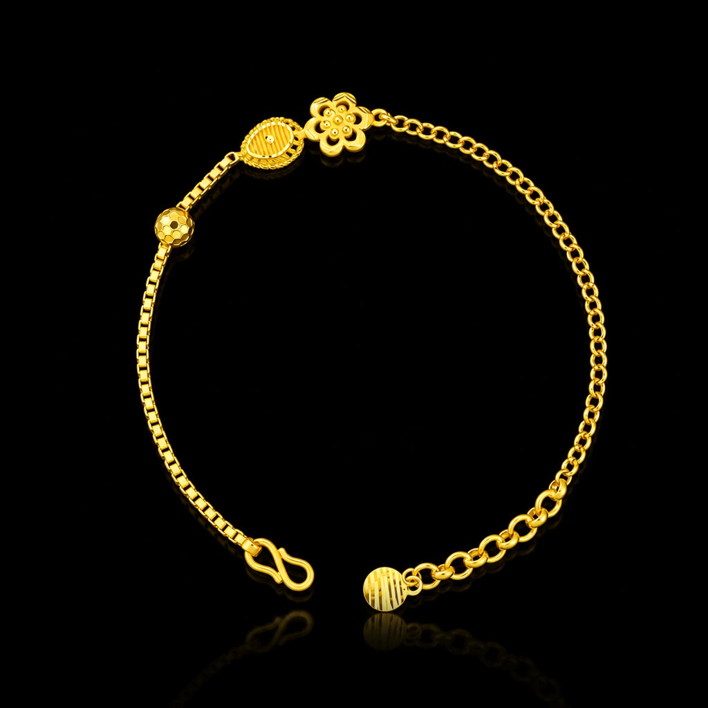 Floret Oval Bead Chain Bracelet Gold Layered