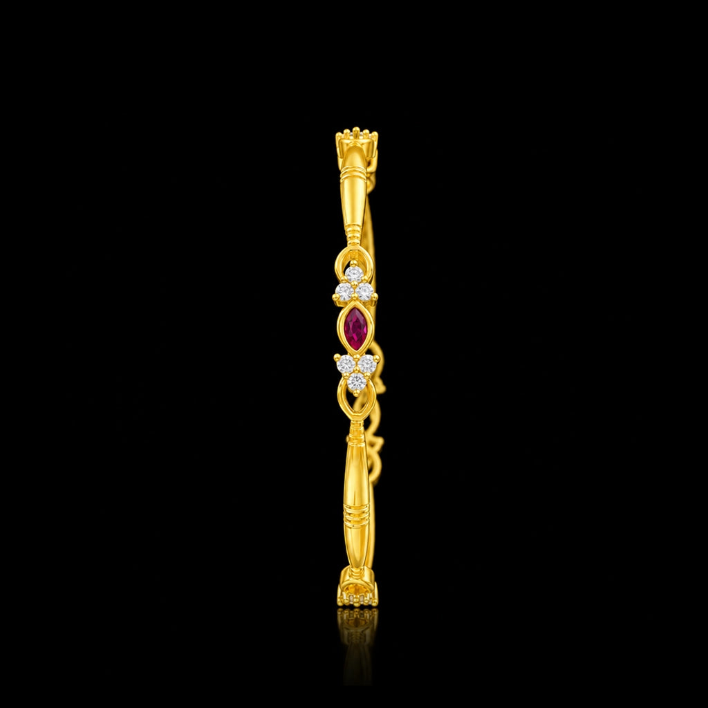 Ruby Colour Marquise Floret Stone Bangle Gold Layered