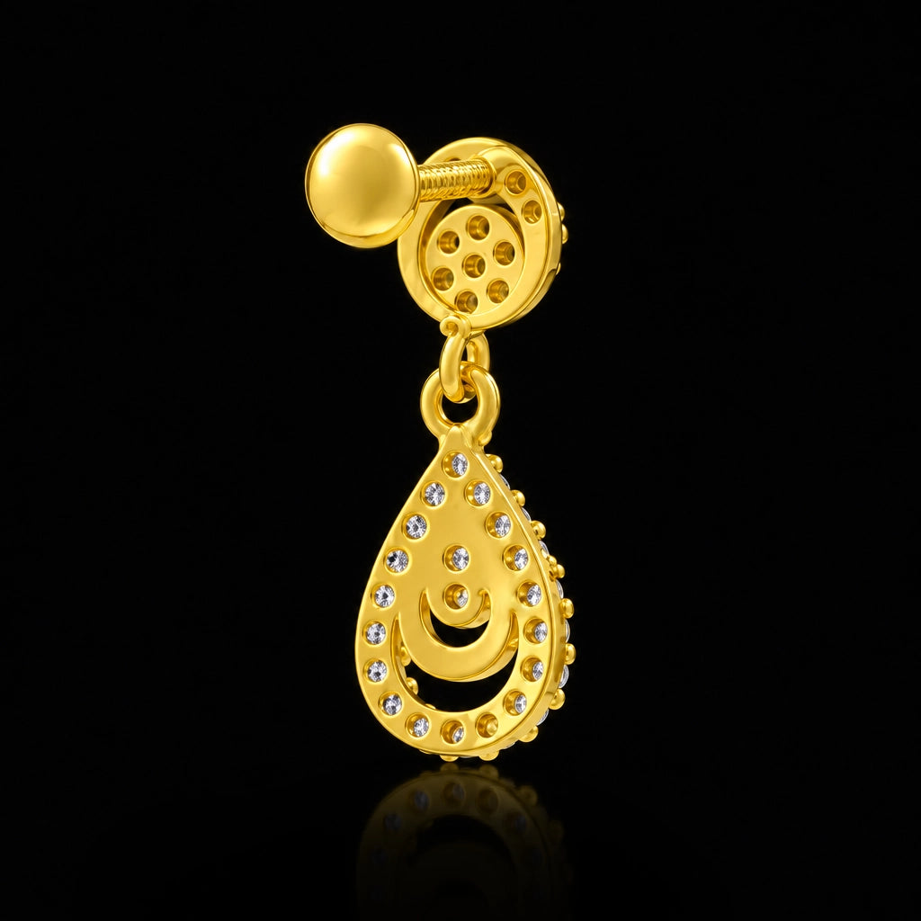 CZ Pave Drop Curl Hanging Stud Gold Layered