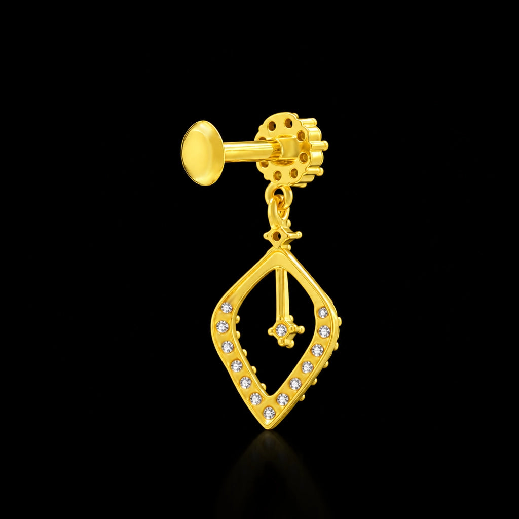 CZ Floret Open Leaf Drop Hanging Stud Gold Layered
