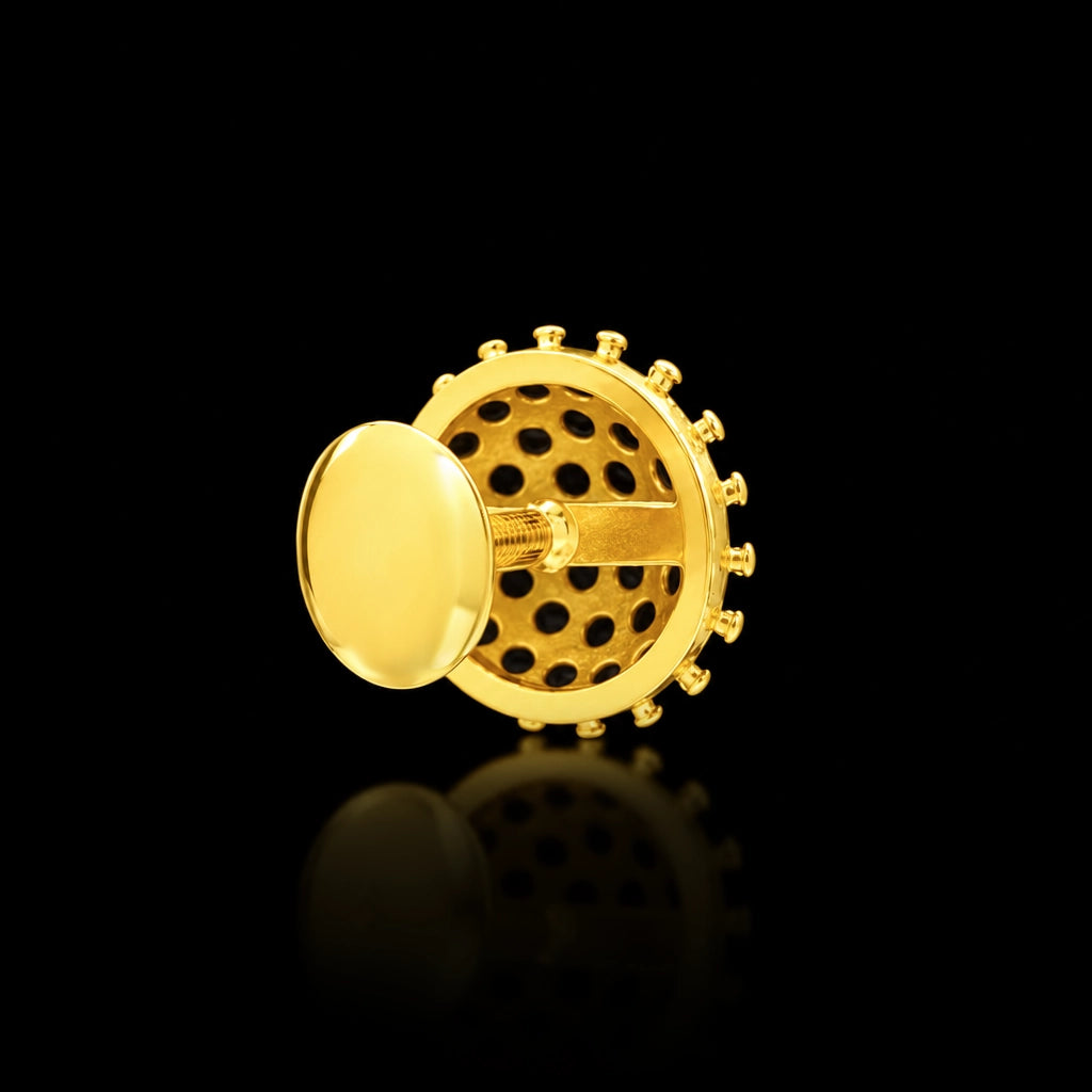 Black CZ Pave Dome Ball Stud Gold Layered
