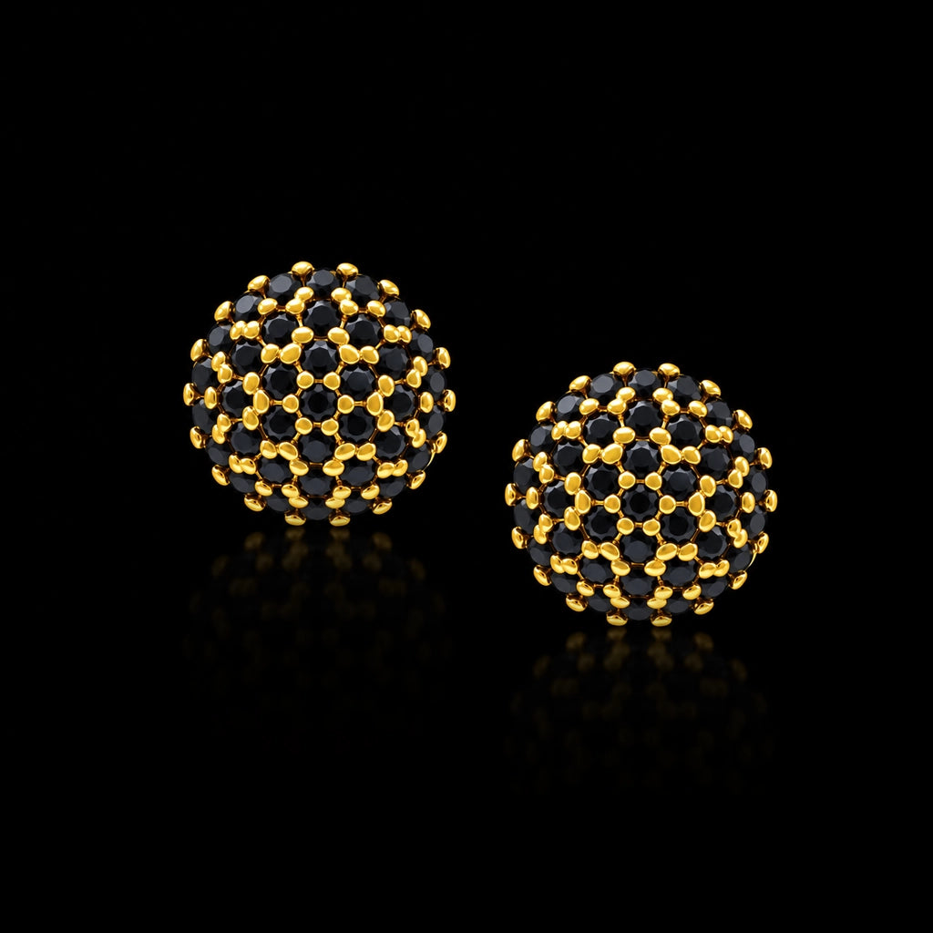 Black CZ Pave Dome Ball Stud Gold Layered
