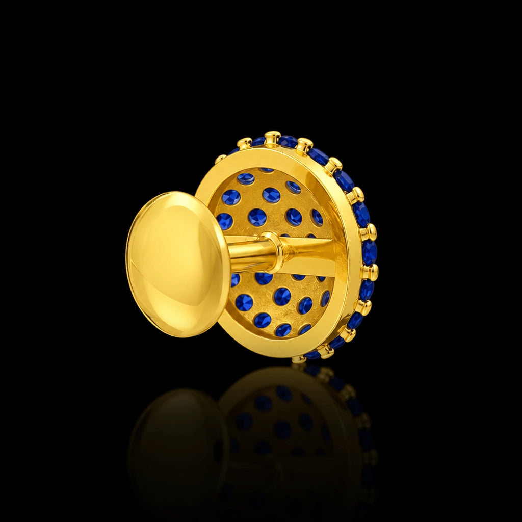 Blue CZ Pave Dome Ball Stud Gold Layered