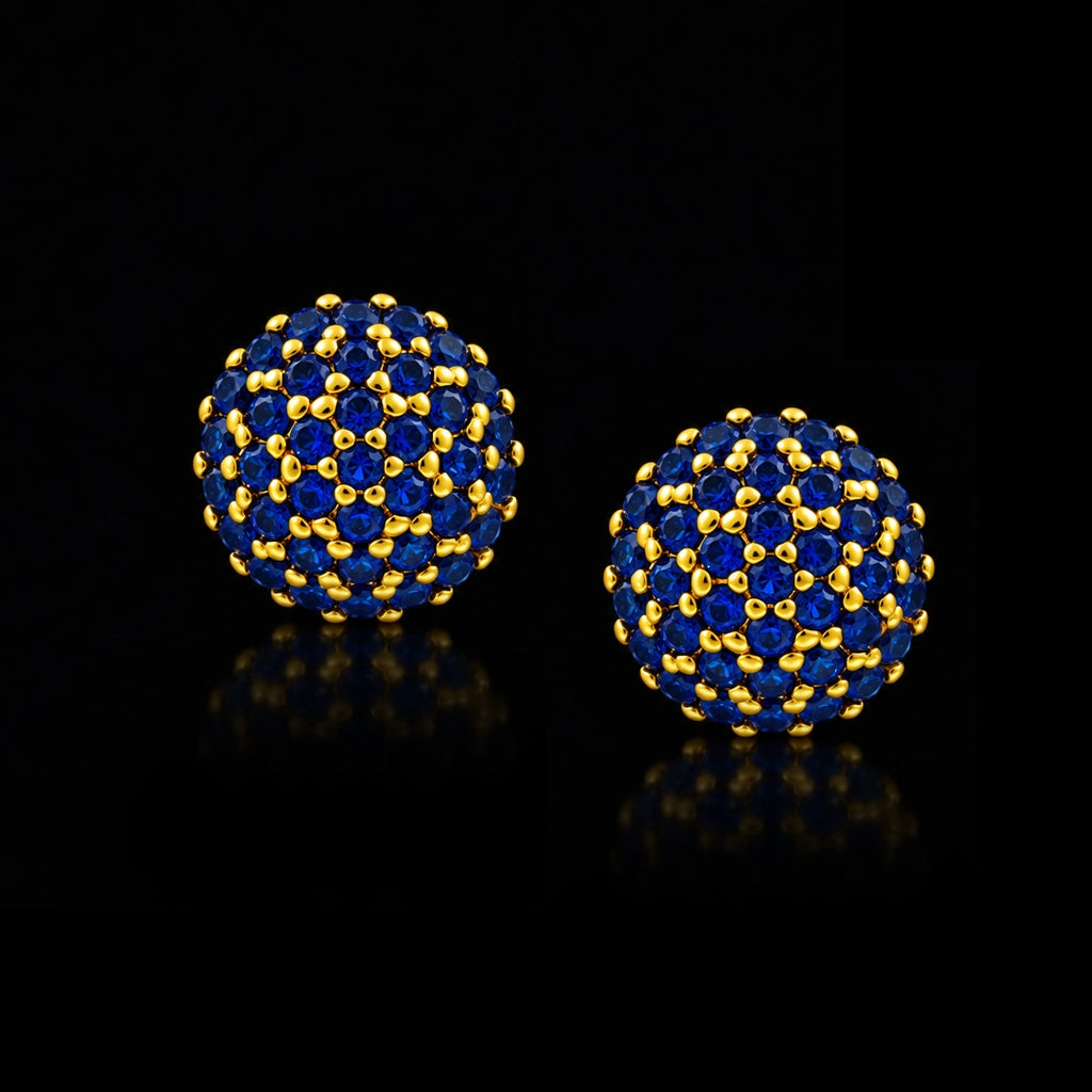 Blue CZ Pave Dome Ball Stud Gold Layered