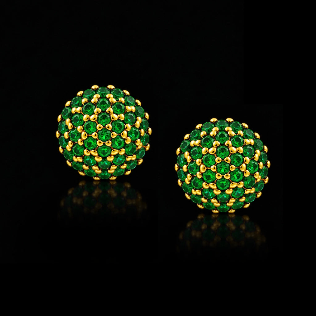 Green CZ Pave Dome Ball Stud Gold Layered