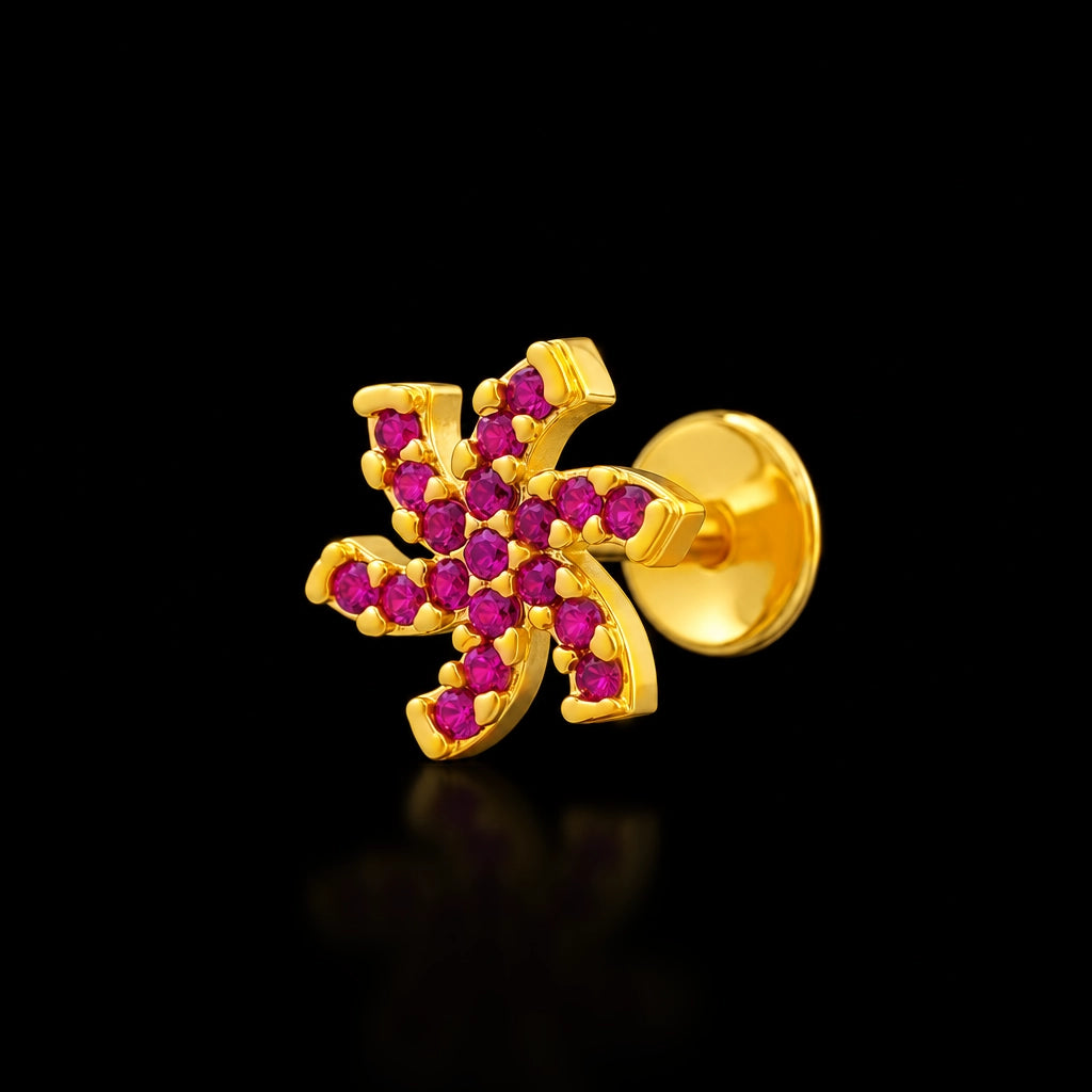 Pink CZ Pinwheel Pave Stud Gold Layered