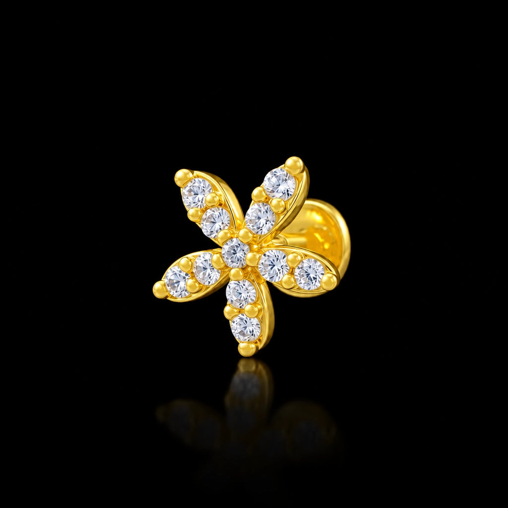 CZ Five Petal Bloom Sreshta Stud Gold Layered