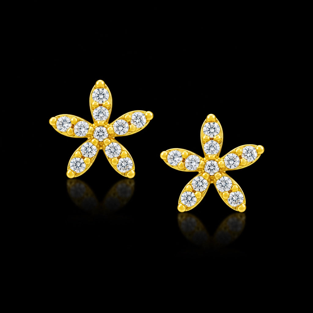 CZ Five Petal Bloom Sreshta Stud Gold Layered