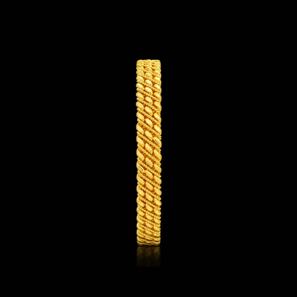 Gold Twisted Wire Leaf Row Rope Bangle Gold Layered