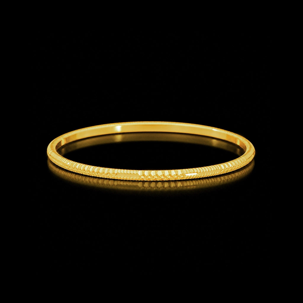 Gold Ribbed Fringe Cut Textured Bangle Gold Layered