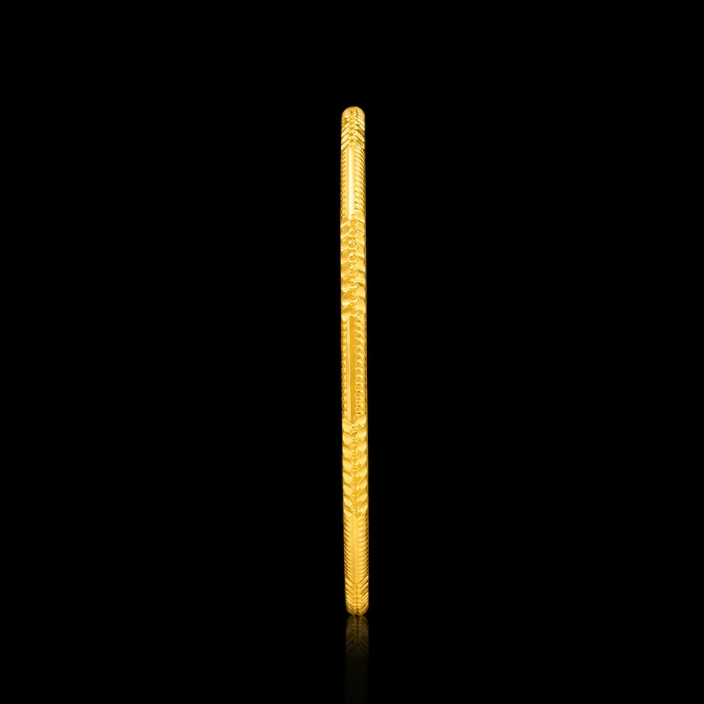 Gold Ribbed Fringe Cut Textured Bangle Gold Layered