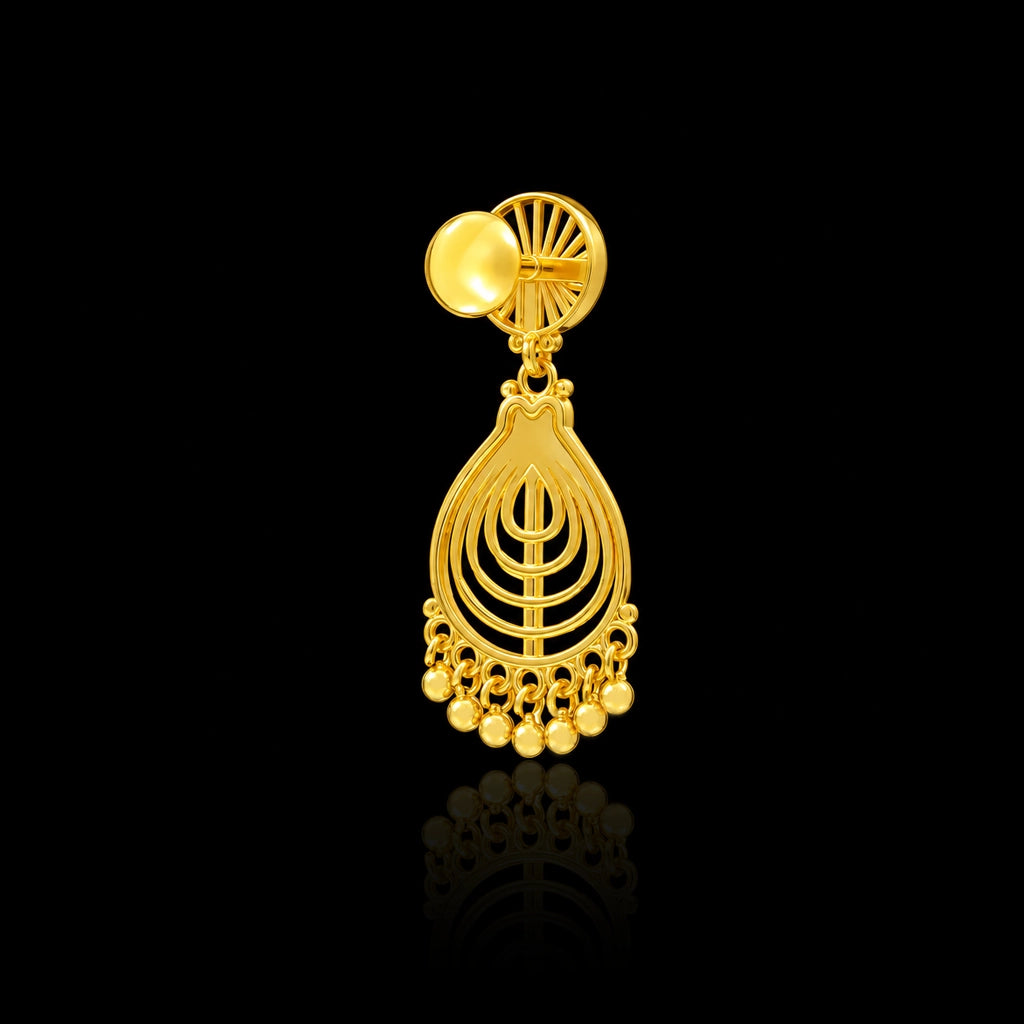 Paisley Jhumka Drop Hanging Stud Gold Layered