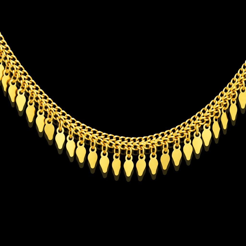 Leaf Fringe Woven Collar Necklace Gold Layered