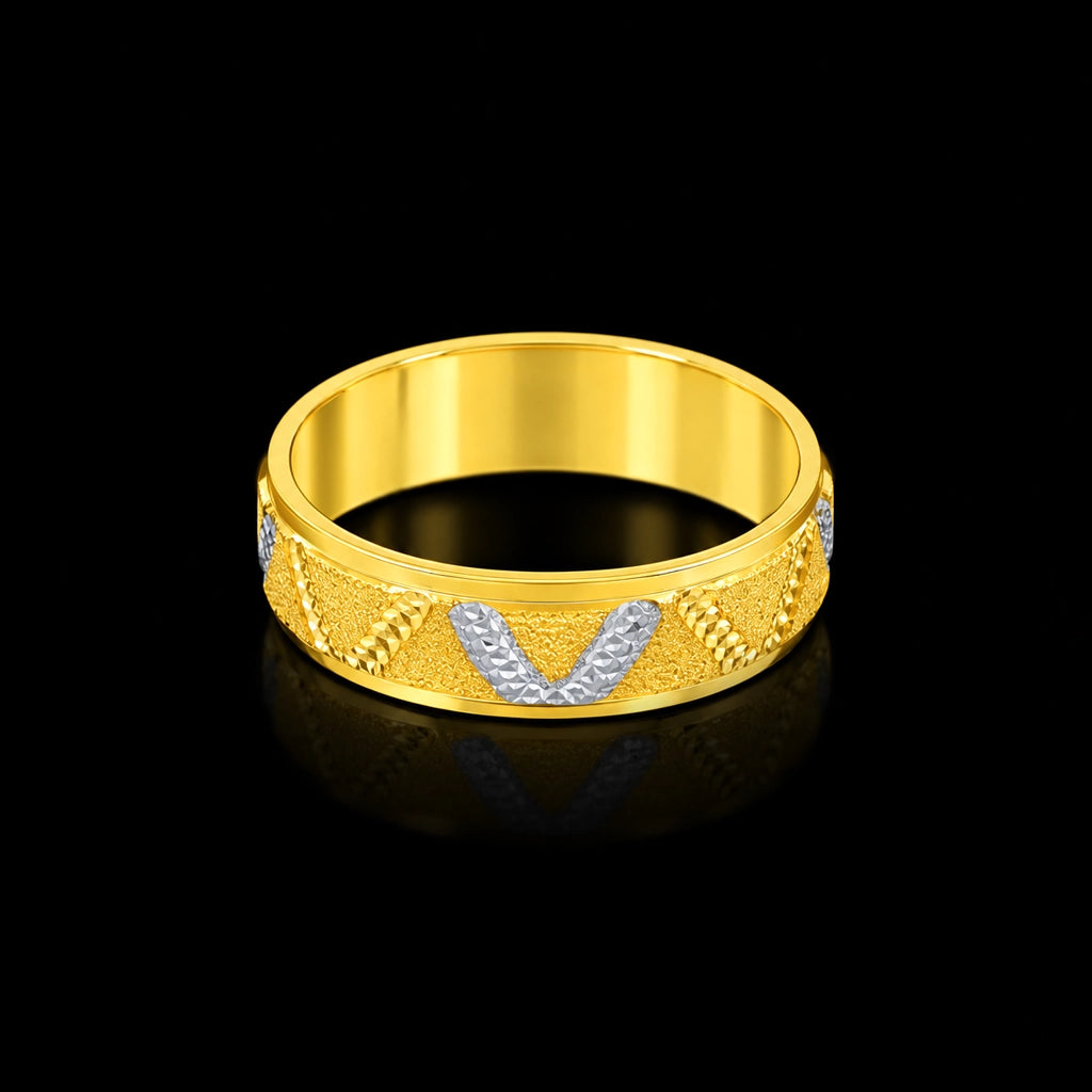Chevron Diamond Cut Band Ring Gold Layered