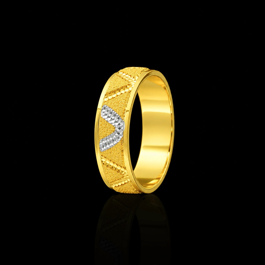 Chevron Diamond Cut Band Ring Gold Layered