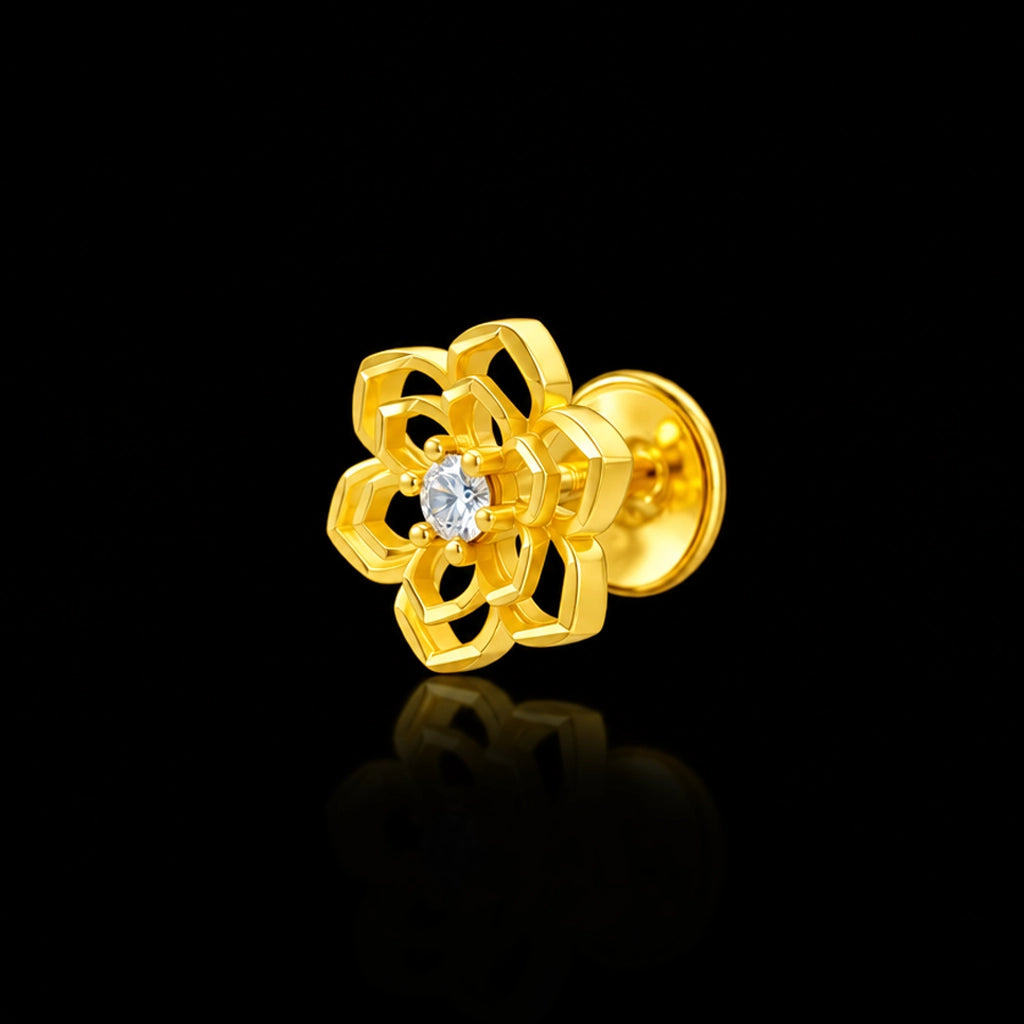 CZ Flower Outline Stud Earrings Gold Layered