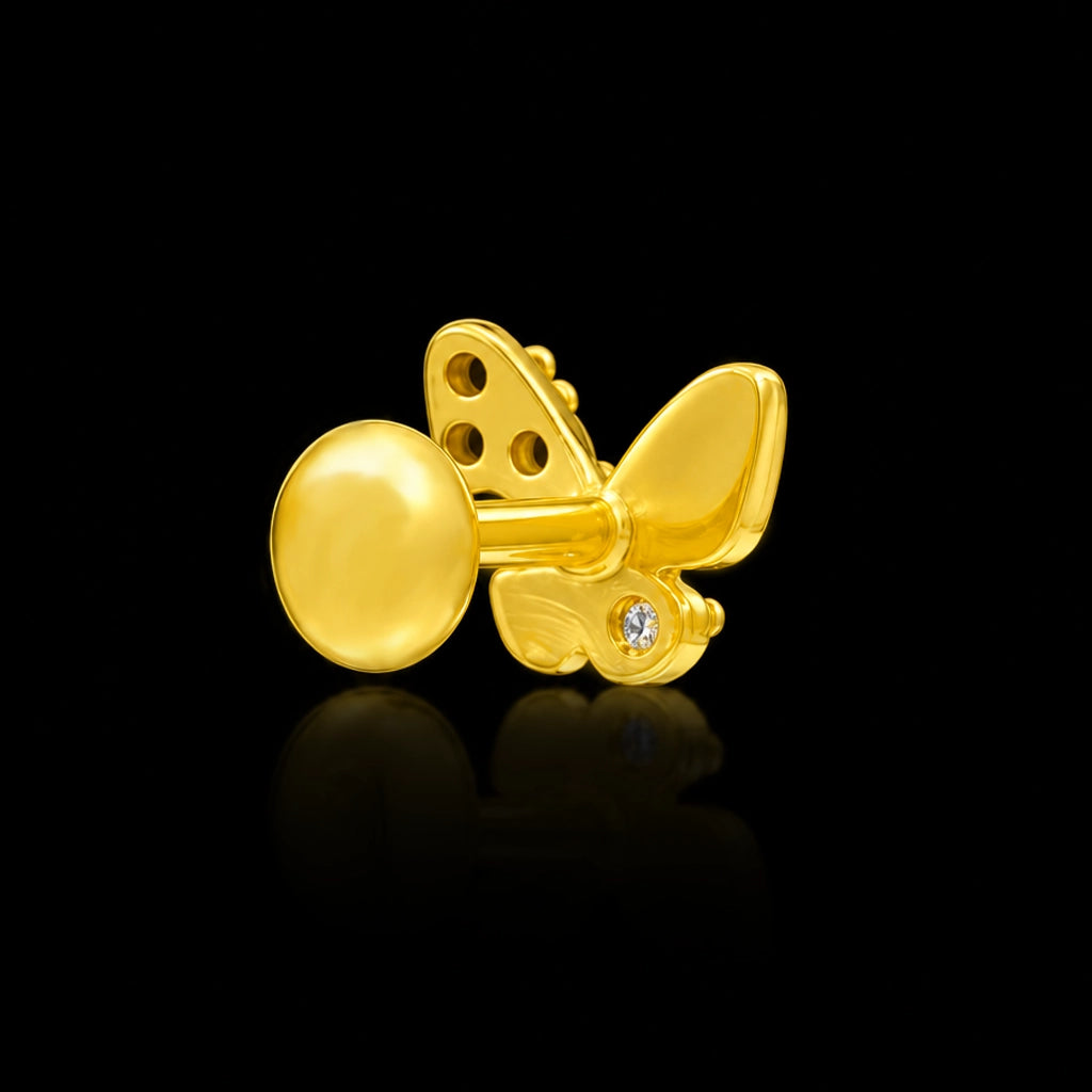 Butterfly Diamond Cut Wing Stud Gold Layered
