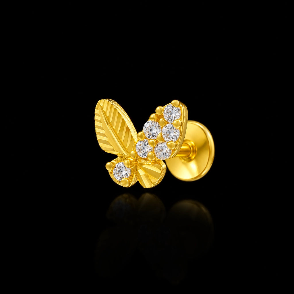 Butterfly Diamond Cut Wing Stud Gold Layered
