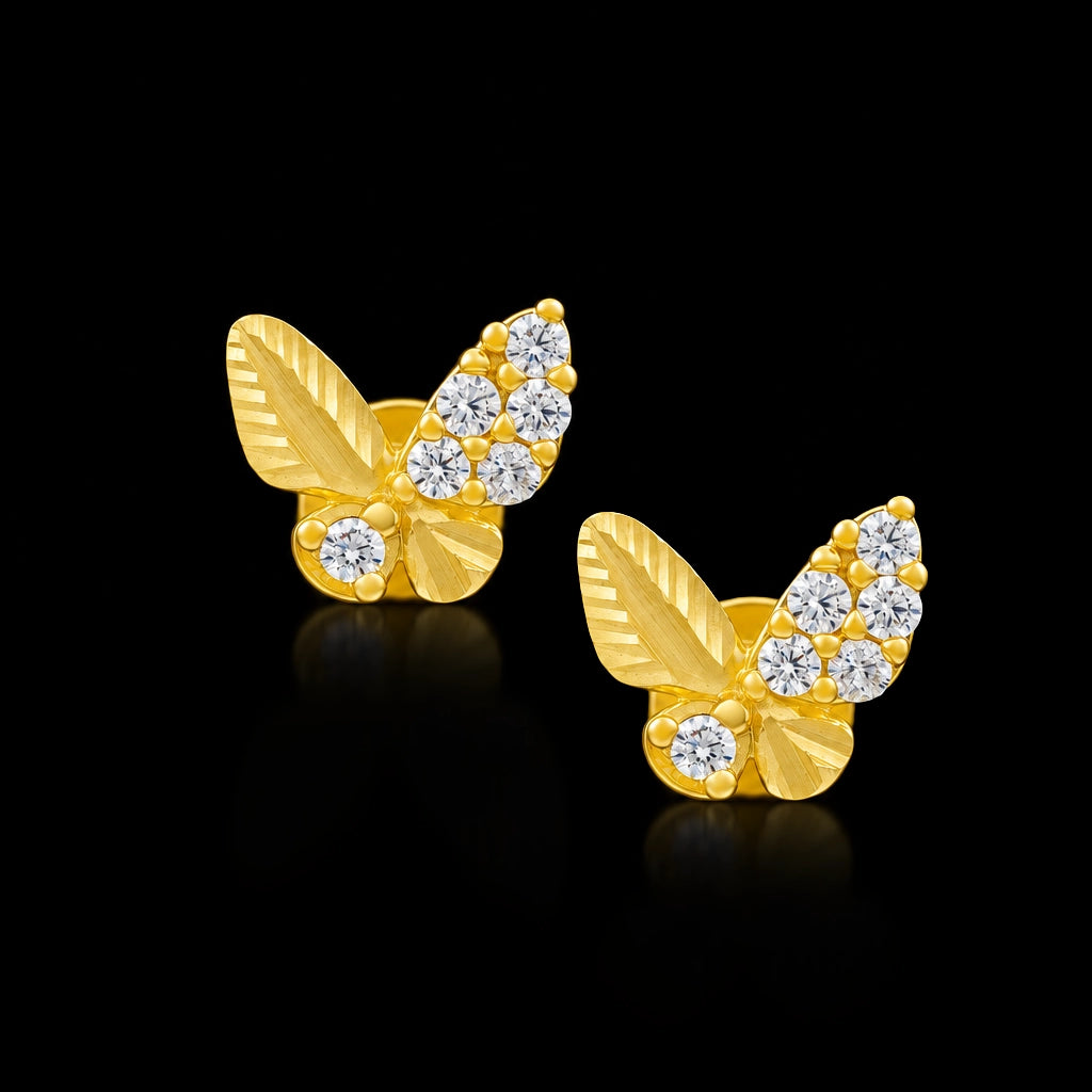 Butterfly Diamond Cut Wing Stud Gold Layered