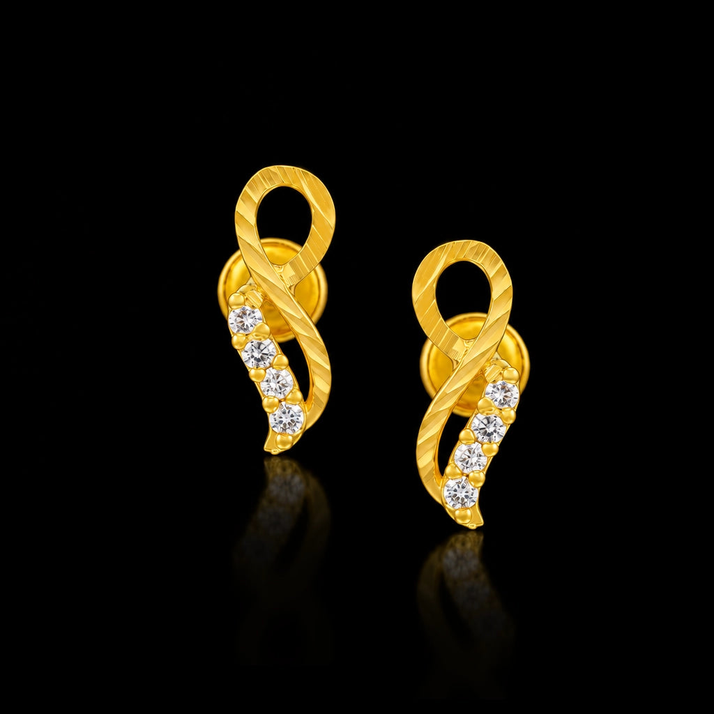 Twisted Ribbon Loop Stone Row Stud Gold Layered