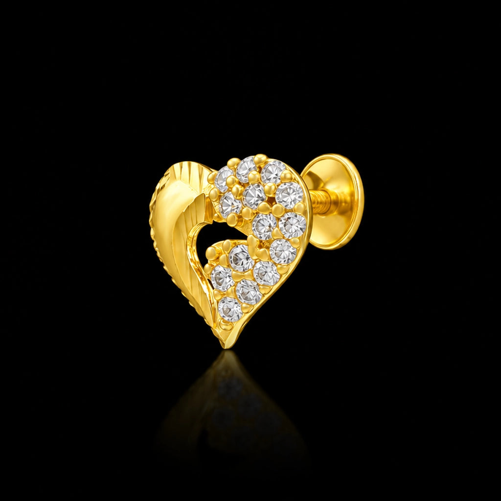 Heart Diamond Cut Edge Stone Cluster Stud Gold Layered