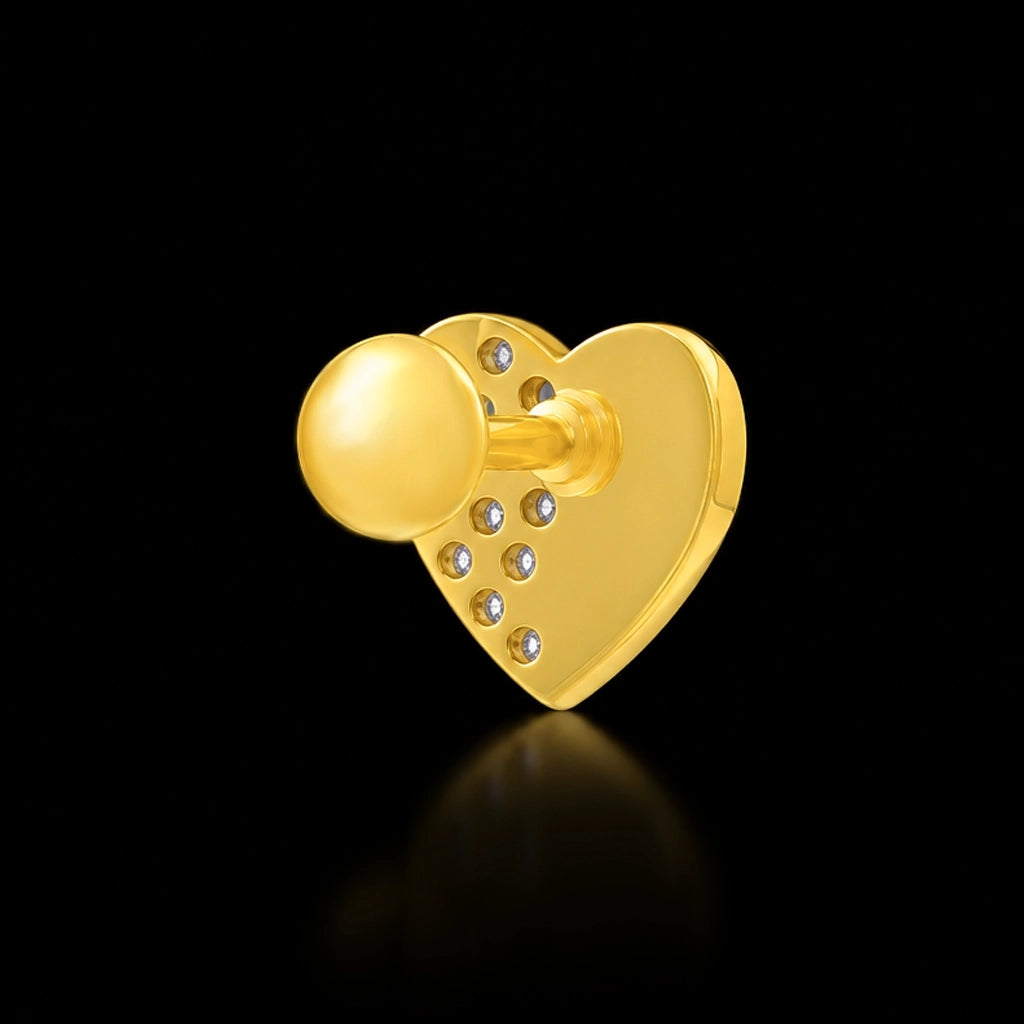 Heart Leaf Diamond Cut Stone Cluster Stud Gold Layered