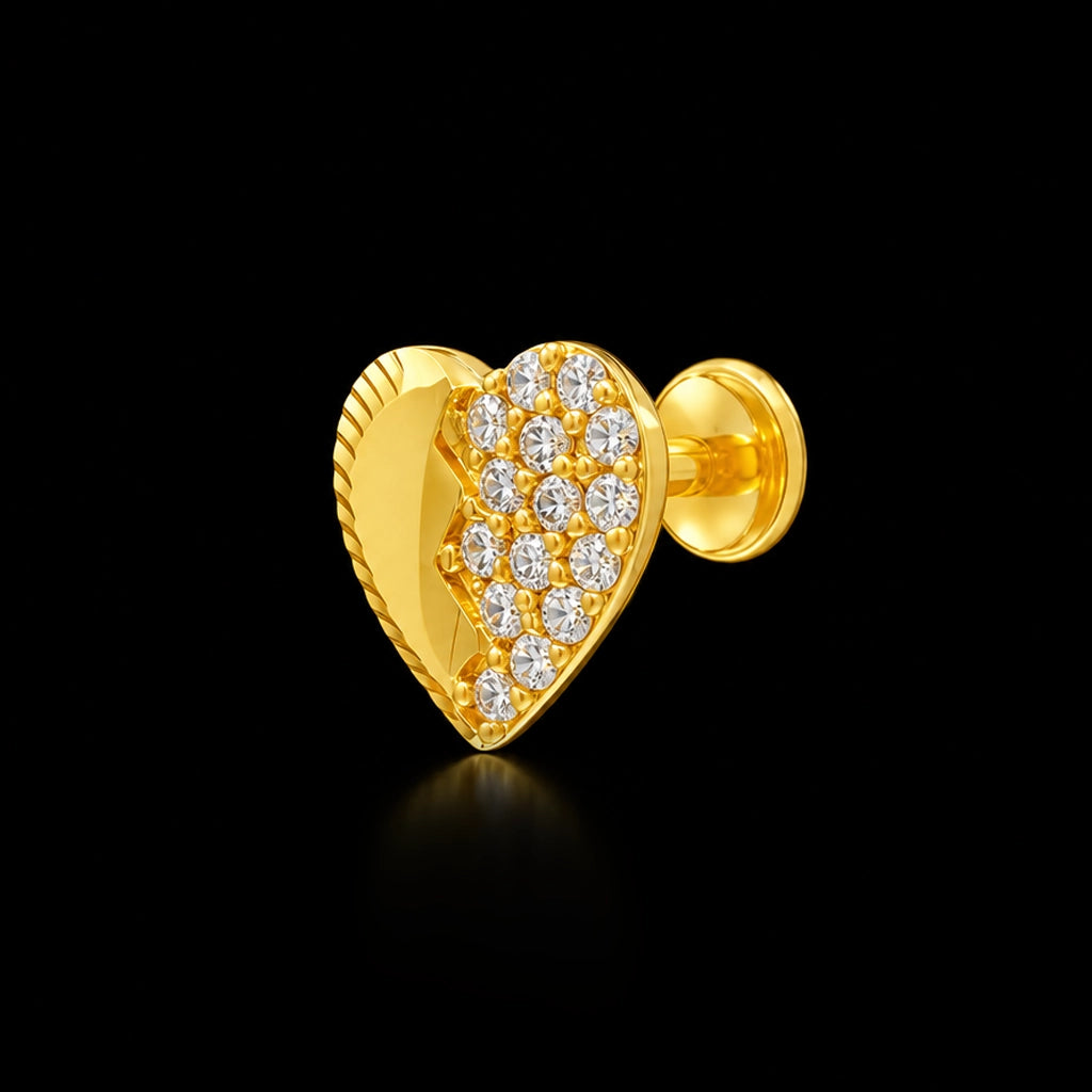 Heart Leaf Diamond Cut Stone Cluster Stud Gold Layered