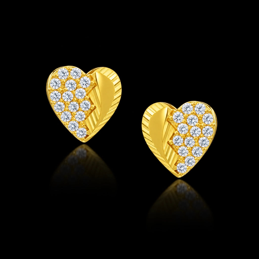 Heart Leaf Diamond Cut Stone Cluster Stud Gold Layered