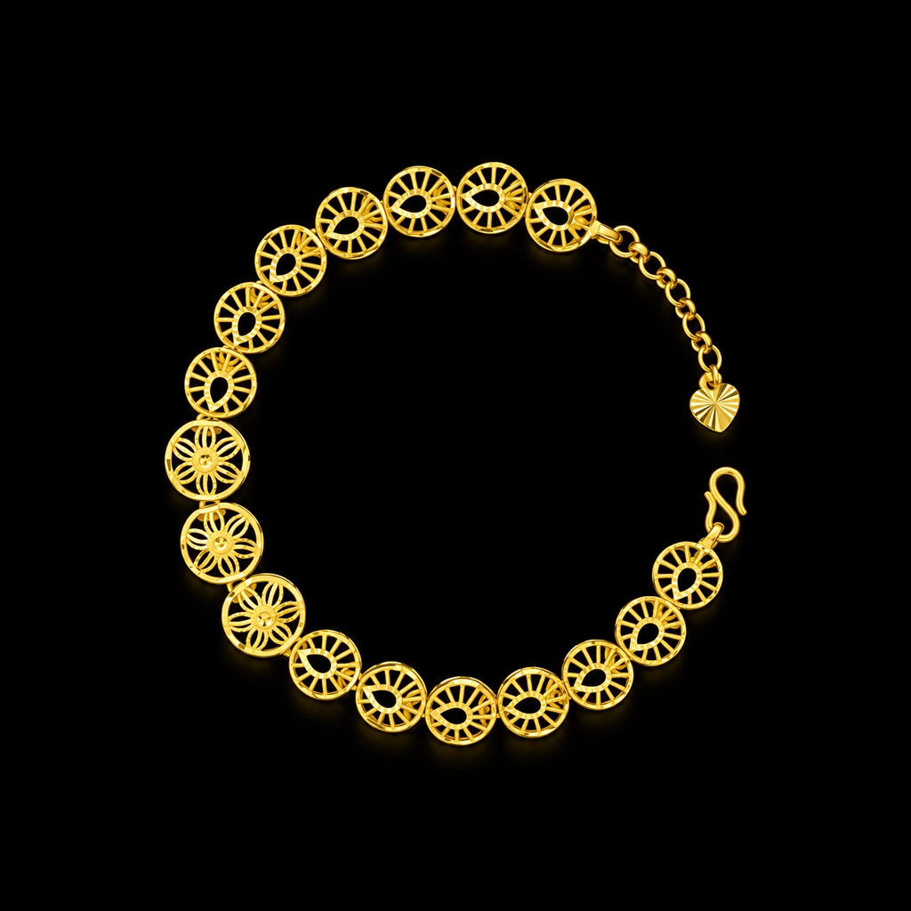 Round Lattice Disc Link Bracelet Gold Layered
