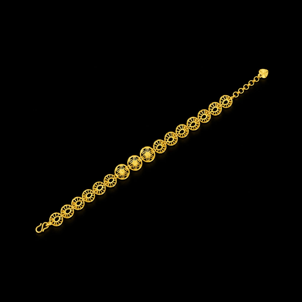 Round Lattice Disc Link Bracelet Gold Layered