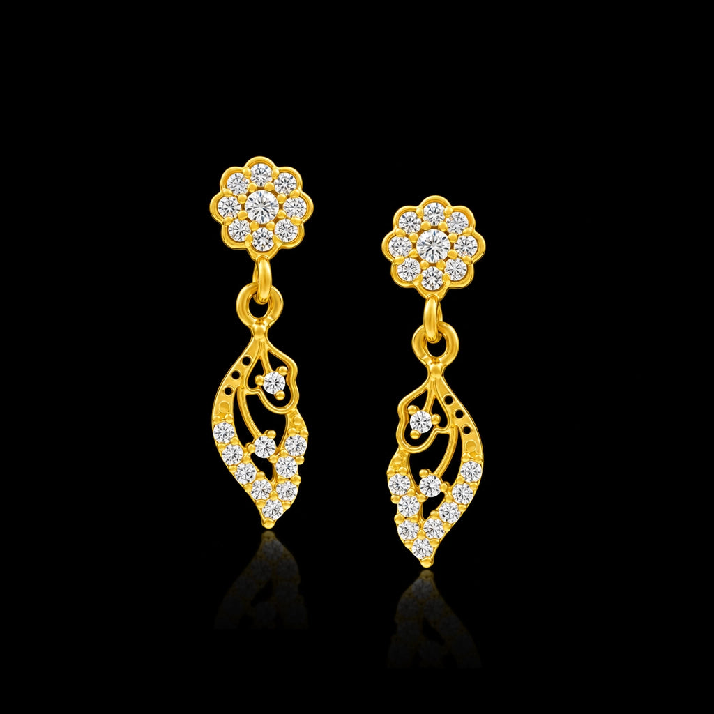 Bloom Leaf Drop Stone Hanging Stud Gold Layered