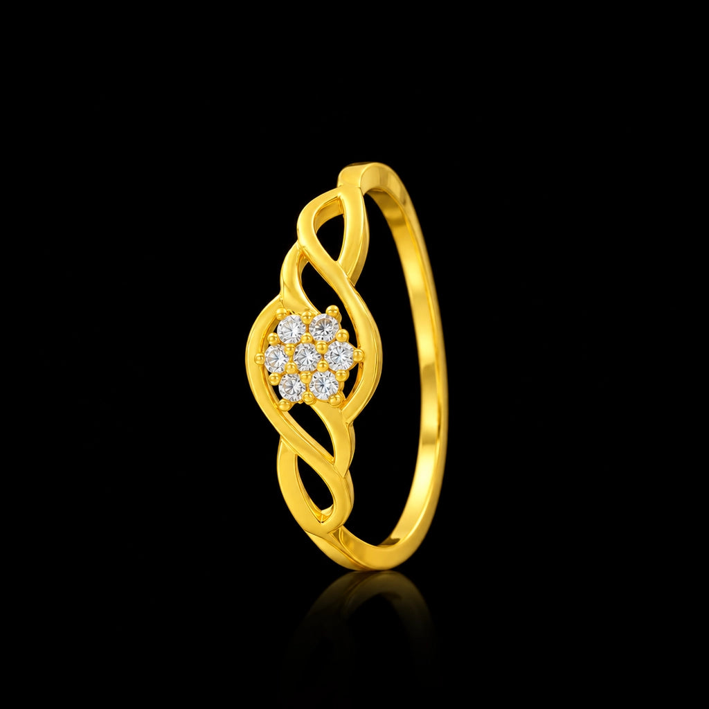 Floral Cluster Twist Lattice Stone Ring Gold Layered
