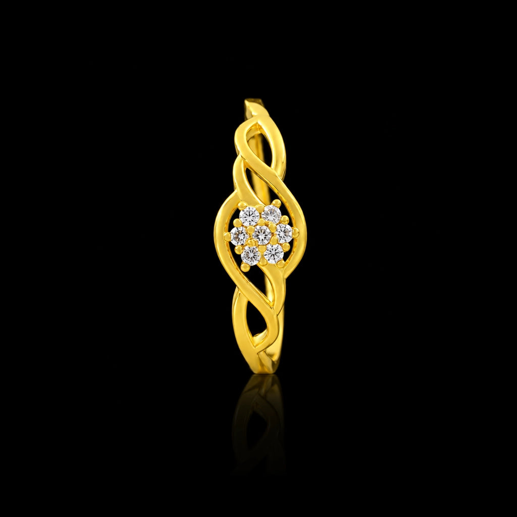 Floral Cluster Twist Lattice Stone Ring Gold Layered