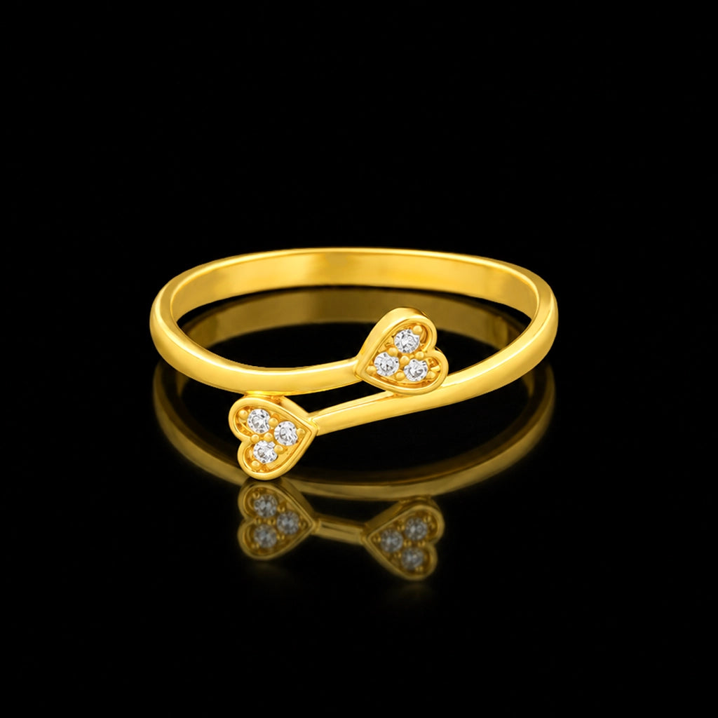 Twin Heart Bypass Stone Ring Gold Layered