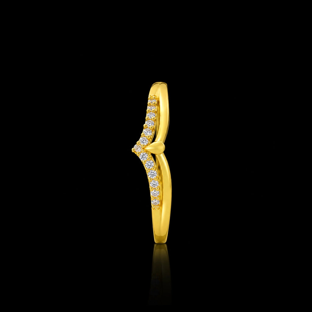 Chevron Pave Teardrop Fine Stone Ring Gold Layered