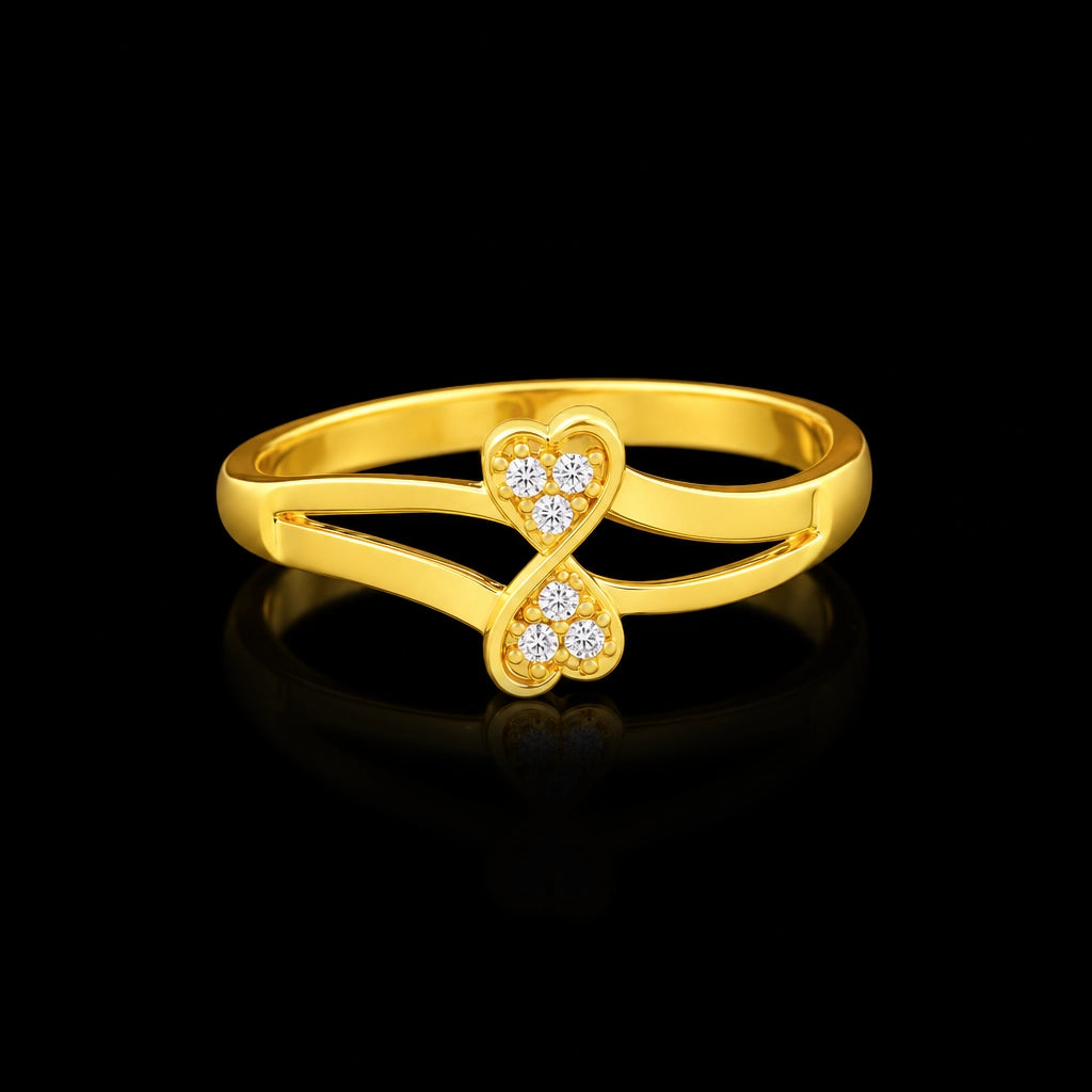 Twin Heart Infinity Split Shank Stone Ring Gold Layered