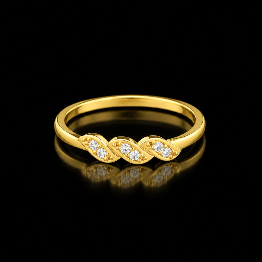 Twist Leaf Triple Stone Band Ring Gold Layered