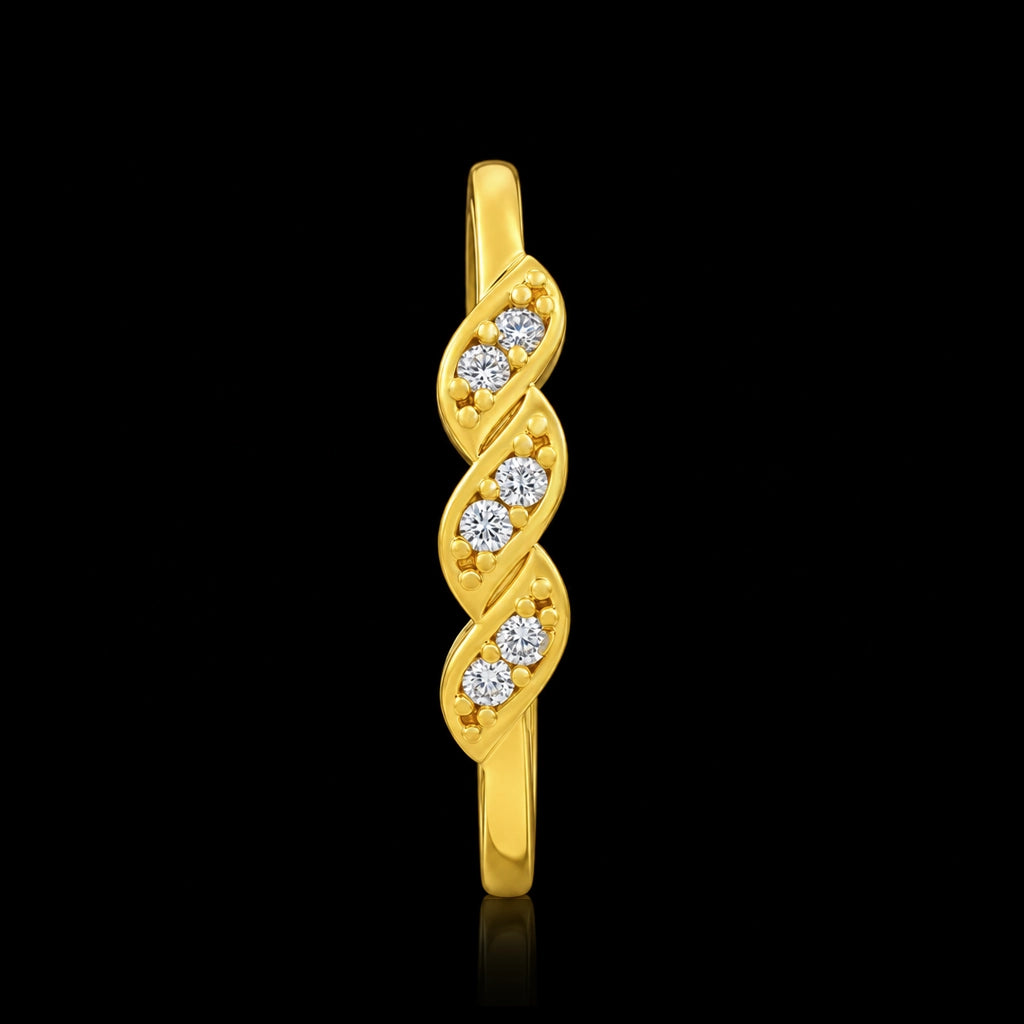 Twist Leaf Triple Stone Band Ring Gold Layered