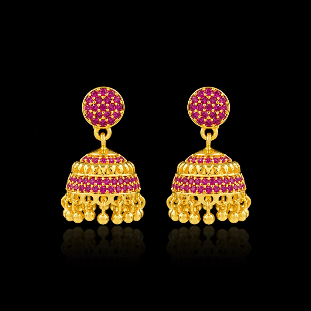 Dome Fringe Stone Jimikka Stud Gold Layered