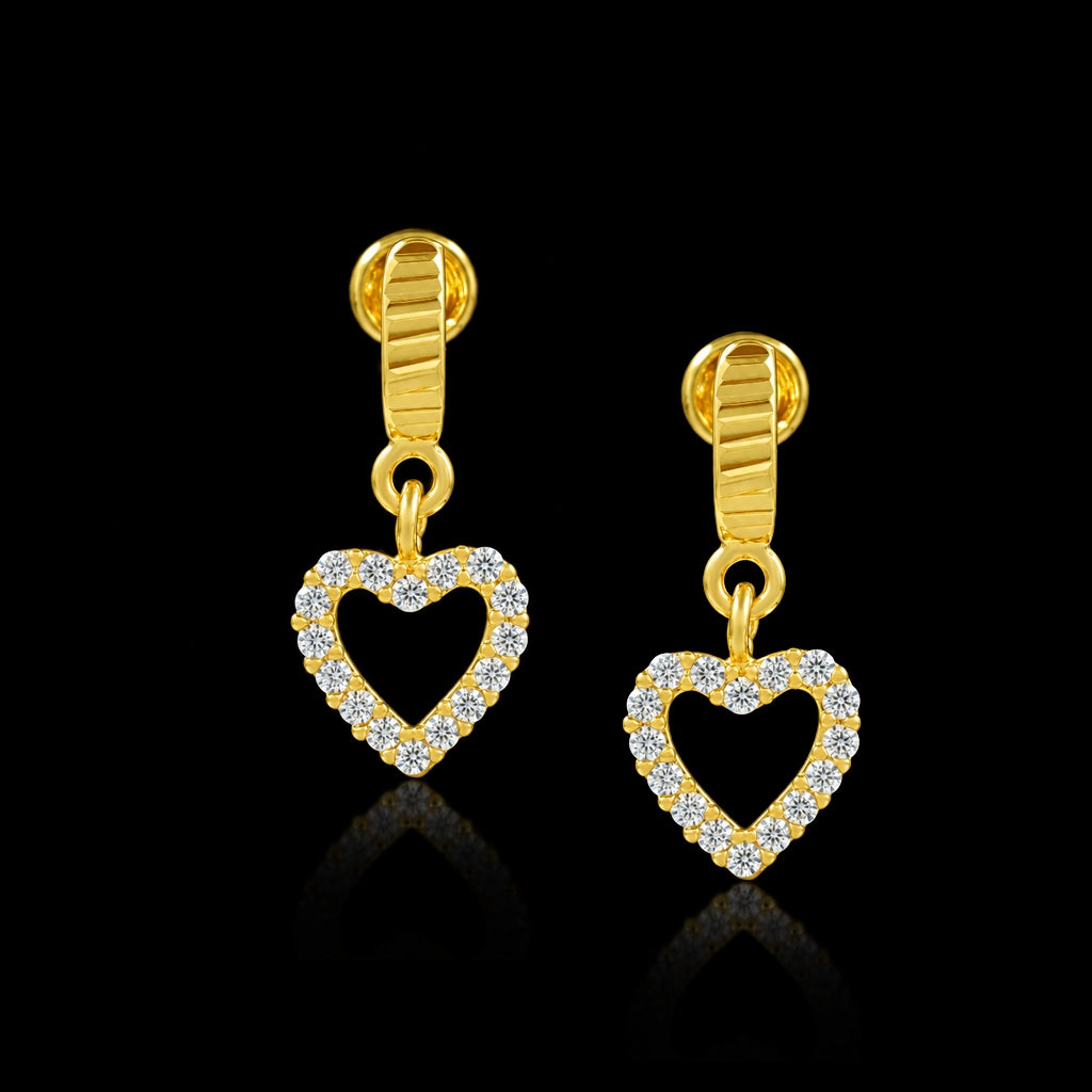 Heart Outline Ribbed Hanging Stud Gold Layered