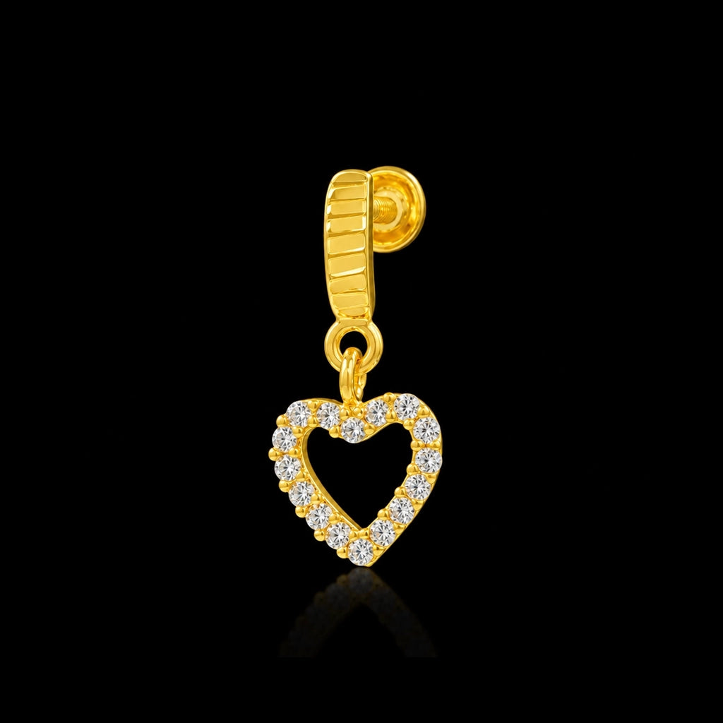 Heart Outline Ribbed Hanging Stud Gold Layered