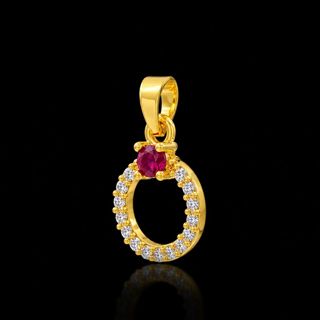 Open Circle Stone Ring Solitaire Pendant Gold Layered