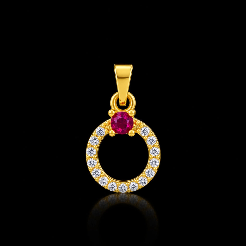 Open Circle Stone Ring Solitaire Pendant Gold Layered