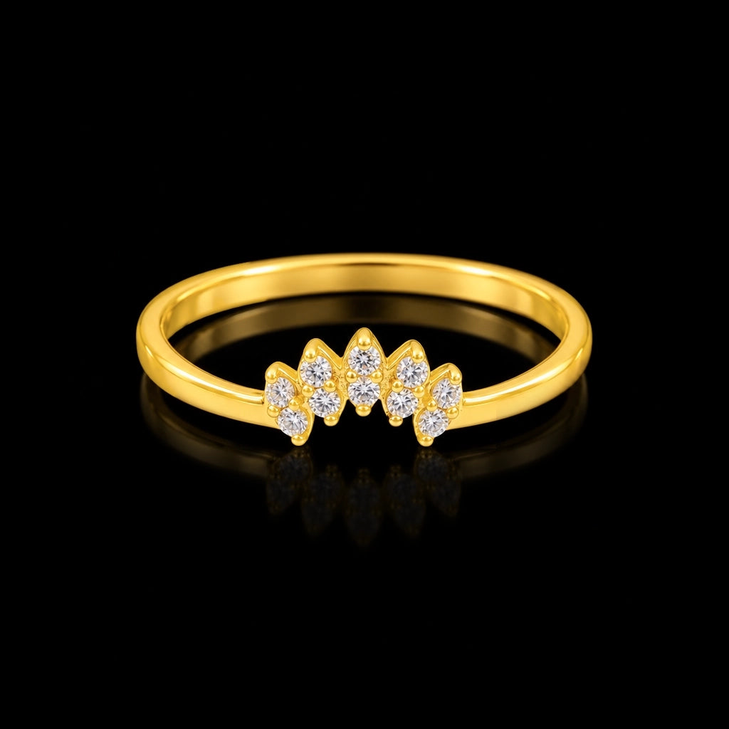 Five Petal Crown Stone Ring Gold Layered
