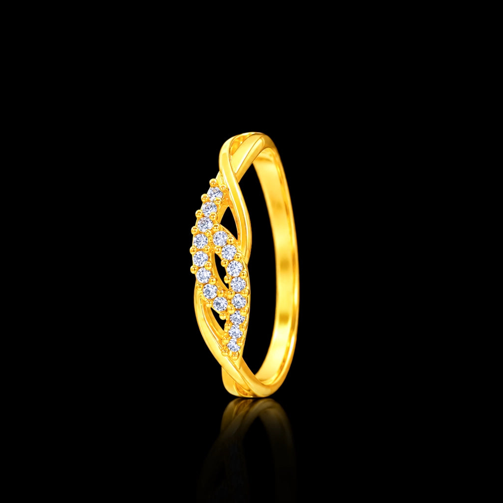 Twin Leaf Stone Row Twist Shank Ring Gold Layered