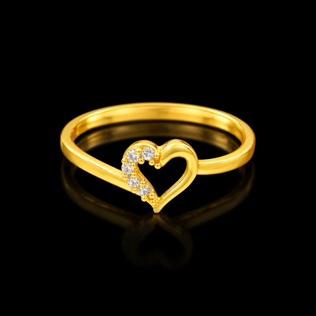 Open Heart Five Stone Curve Shank Ring Gold Layered